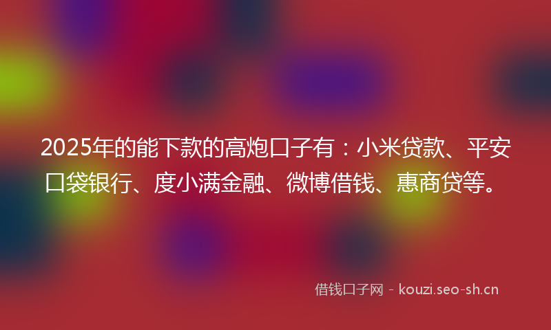 2025年的能下款的高炮口子有：小米贷款、平安口袋银行、度小满金融、微博借钱、惠商贷等。