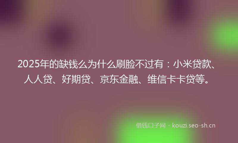 2025年的缺钱么为什么刷脸不过有：小米贷款、人人贷、好期贷、京东金融、维信卡卡贷等。