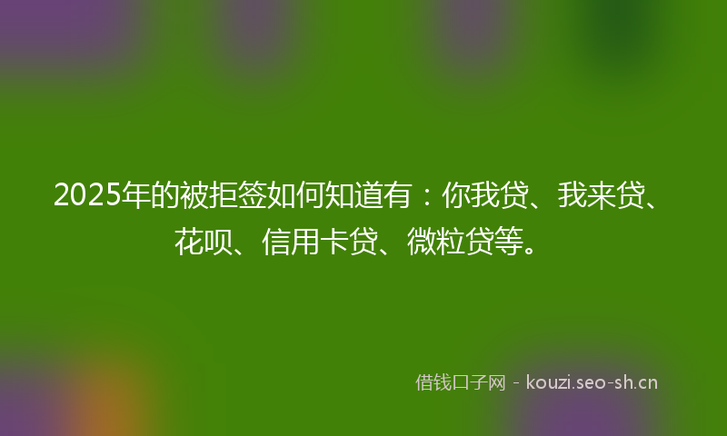 2025年的被拒签如何知道有：你我贷、我来贷、花呗、信用卡贷、微粒贷等。
