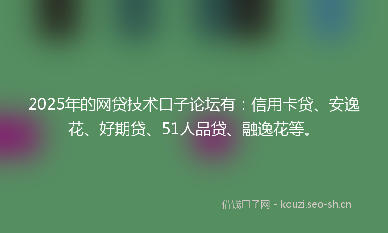 2025年的网贷技术口子论坛有：信用卡贷、安逸花、好期贷、51人品贷、融逸花等。