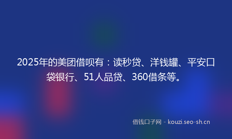 2025年的美团借呗有：读秒贷、洋钱罐、平安口袋银行、51人品贷、360借条等。