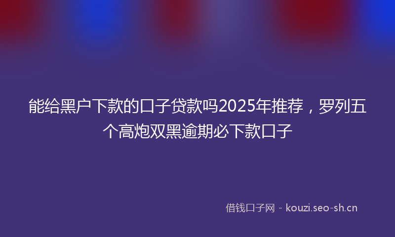 能给黑户下款的口子贷款吗2025年推荐，罗列五个高炮双黑逾期必下款口子