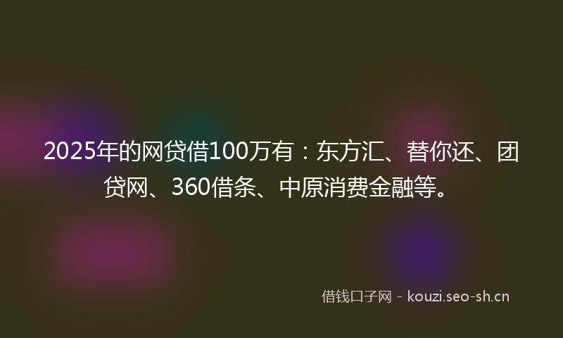 2025年的网贷借100万有：东方汇、替你还、团贷网、360借条、中原消费金融等。