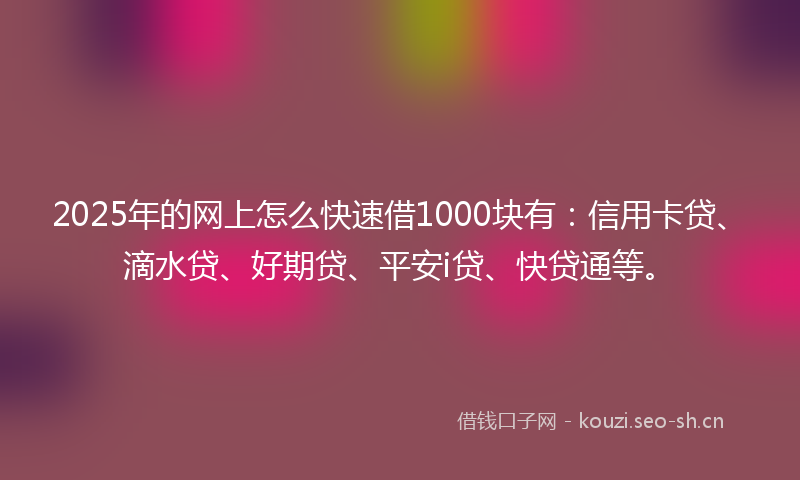 2025年的网上怎么快速借1000块有：信用卡贷、滴水贷、好期贷、平安i贷、快贷通等。