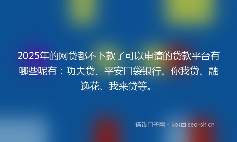 2025年的网贷都不下款了可以申请的贷款平台有哪些呢有：功夫贷、平安口袋银行、你我贷、融逸花、我来贷等。