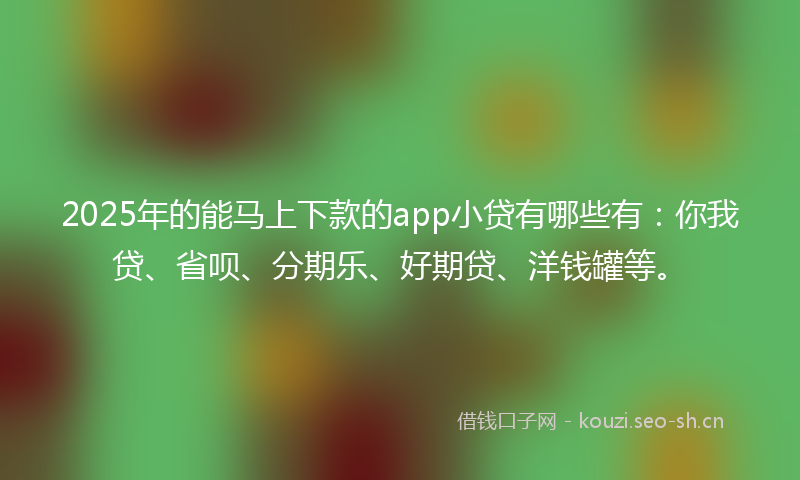 2025年的能马上下款的app小贷有哪些有：你我贷、省呗、分期乐、好期贷、洋钱罐等。