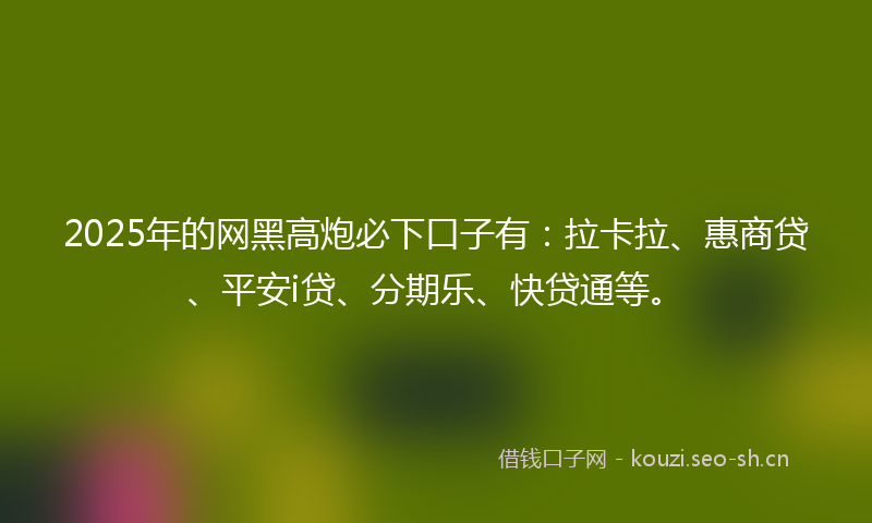 2025年的网黑高炮必下口子有：拉卡拉、惠商贷、平安i贷、分期乐、快贷通等。