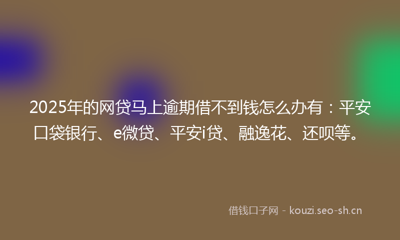 2025年的网贷马上逾期借不到钱怎么办有：平安口袋银行、e微贷、平安i贷、融逸花、还呗等。
