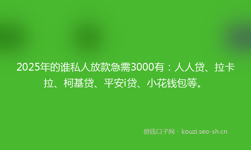 2025年的谁私人放款急需3000有：人人贷、拉卡拉、柯基贷、平安i贷、小花钱包等。