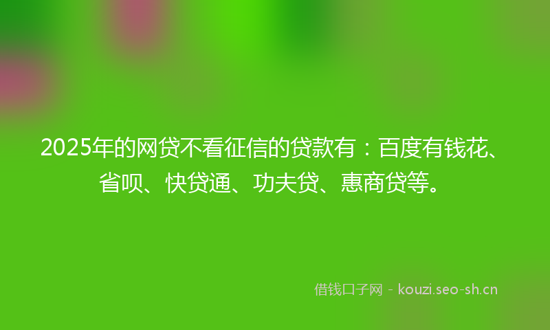 2025年的网贷不看征信的贷款有：百度有钱花、省呗、快贷通、功夫贷、惠商贷等。