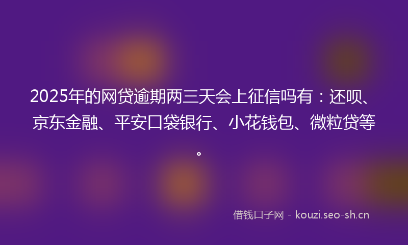 2025年的网贷逾期两三天会上征信吗有：还呗、京东金融、平安口袋银行、小花钱包、微粒贷等。