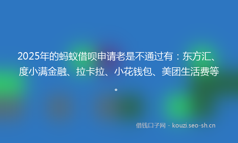 2025年的蚂蚁借呗申请老是不通过有：东方汇、度小满金融、拉卡拉、小花钱包、美团生活费等。