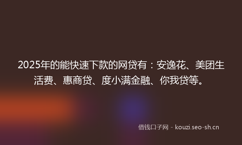 2025年的能快速下款的网贷有：安逸花、美团生活费、惠商贷、度小满金融、你我贷等。