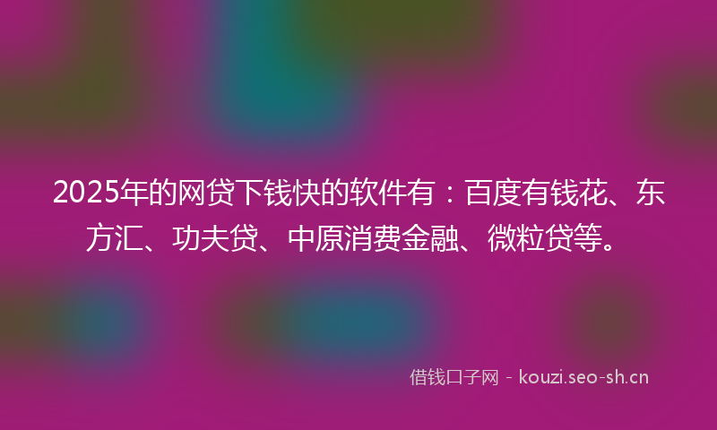2025年的网贷下钱快的软件有：百度有钱花、东方汇、功夫贷、中原消费金融、微粒贷等。