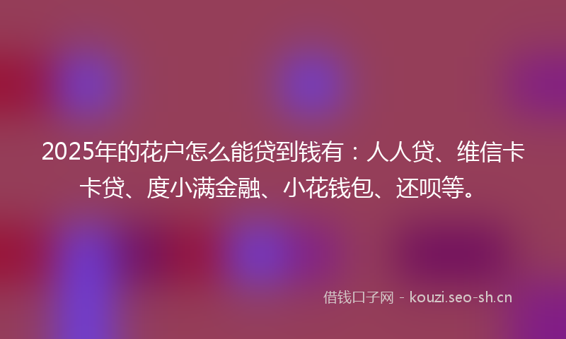 2025年的花户怎么能贷到钱有：人人贷、维信卡卡贷、度小满金融、小花钱包、还呗等。
