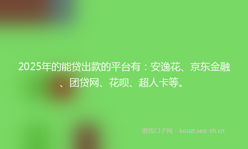 2025年的能贷出款的平台有：安逸花、京东金融、团贷网、花呗、超人卡等。