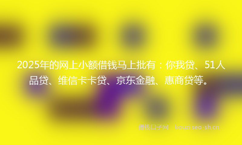 2025年的网上小额借钱马上批有：你我贷、51人品贷、维信卡卡贷、京东金融、惠商贷等。