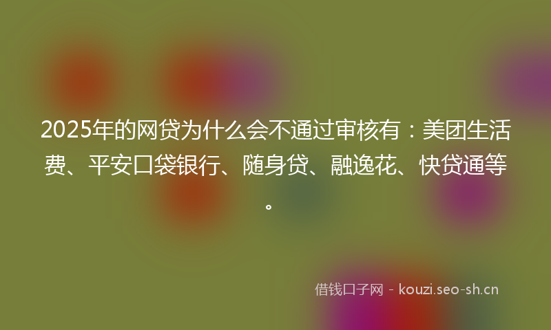 2025年的网贷为什么会不通过审核有：美团生活费、平安口袋银行、随身贷、融逸花、快贷通等。