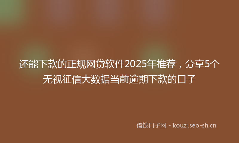 还能下款的正规网贷软件2025年推荐，分享5个无视征信大数据当前逾期下款的口子