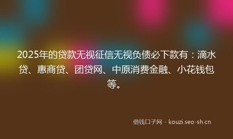 2025年的贷款无视征信无视负债必下款有：滴水贷、惠商贷、团贷网、中原消费金融、小花钱包等。