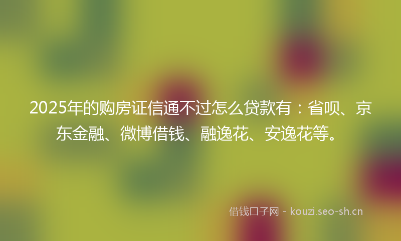 2025年的购房证信通不过怎么贷款有：省呗、京东金融、微博借钱、融逸花、安逸花等。