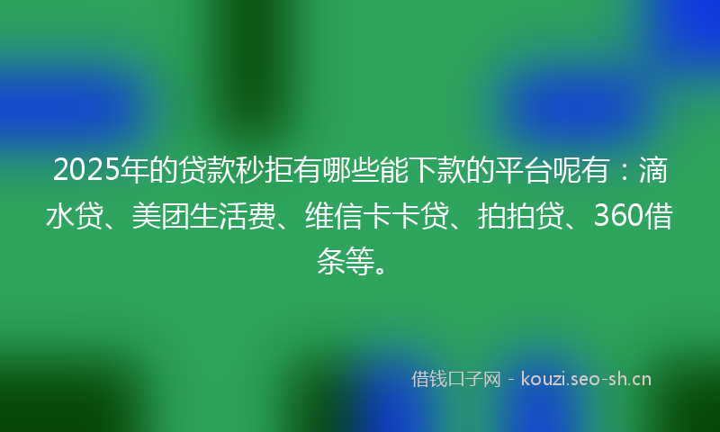 2025年的贷款秒拒有哪些能下款的平台呢有：滴水贷、美团生活费、维信卡卡贷、拍拍贷、360借条等。