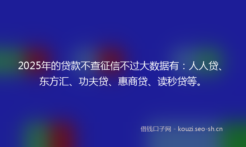 2025年的贷款不查征信不过大数据有：人人贷、东方汇、功夫贷、惠商贷、读秒贷等。