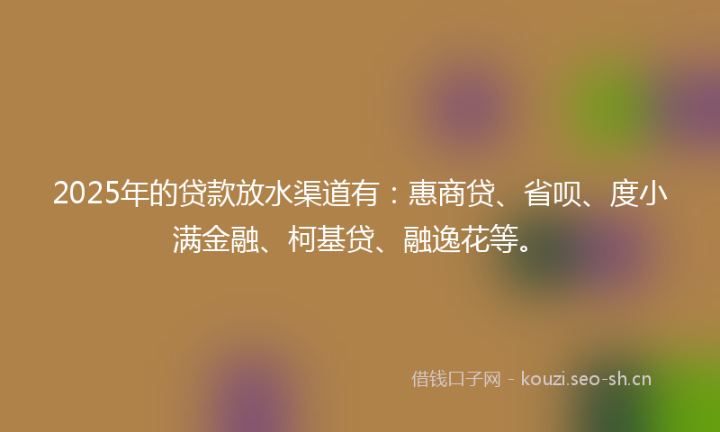 2025年的贷款放水渠道有：惠商贷、省呗、度小满金融、柯基贷、融逸花等。