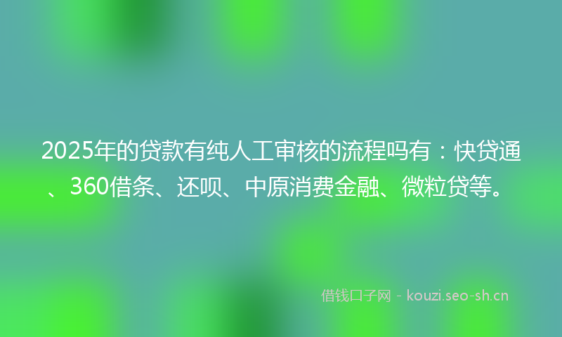 2025年的贷款有纯人工审核的流程吗有：快贷通、360借条、还呗、中原消费金融、微粒贷等。