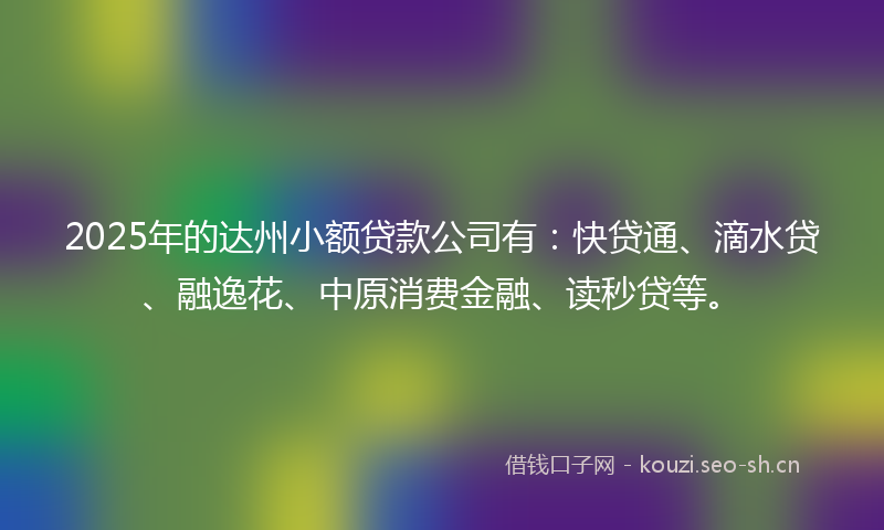 2025年的达州小额贷款公司有：快贷通、滴水贷、融逸花、中原消费金融、读秒贷等。