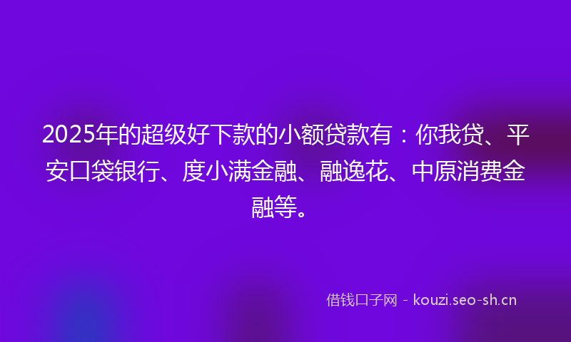 2025年的超级好下款的小额贷款有：你我贷、平安口袋银行、度小满金融、融逸花、中原消费金融等。