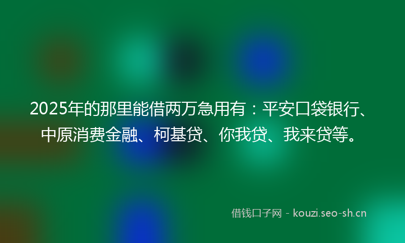 2025年的那里能借两万急用有：平安口袋银行、中原消费金融、柯基贷、你我贷、我来贷等。