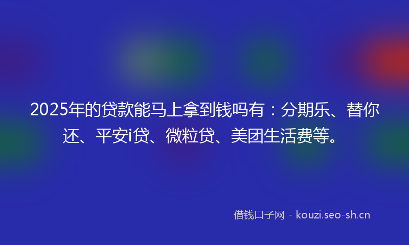 2025年的贷款能马上拿到钱吗有：分期乐、替你还、平安i贷、微粒贷、美团生活费等。