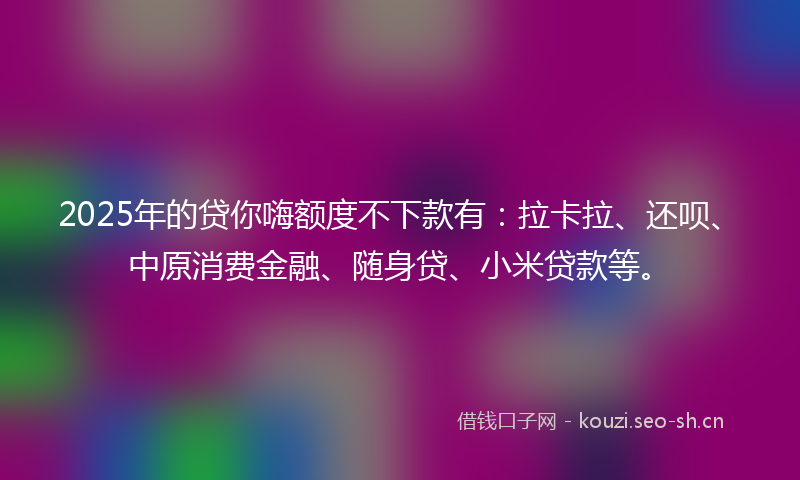 2025年的贷你嗨额度不下款有：拉卡拉、还呗、中原消费金融、随身贷、小米贷款等。