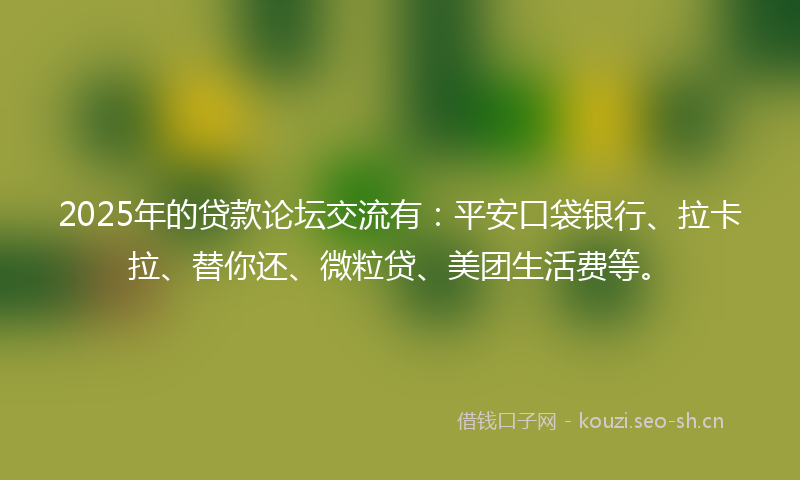 2025年的贷款论坛交流有：平安口袋银行、拉卡拉、替你还、微粒贷、美团生活费等。