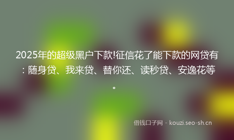 2025年的超级黑户下款!征信花了能下款的网贷有：随身贷、我来贷、替你还、读秒贷、安逸花等。