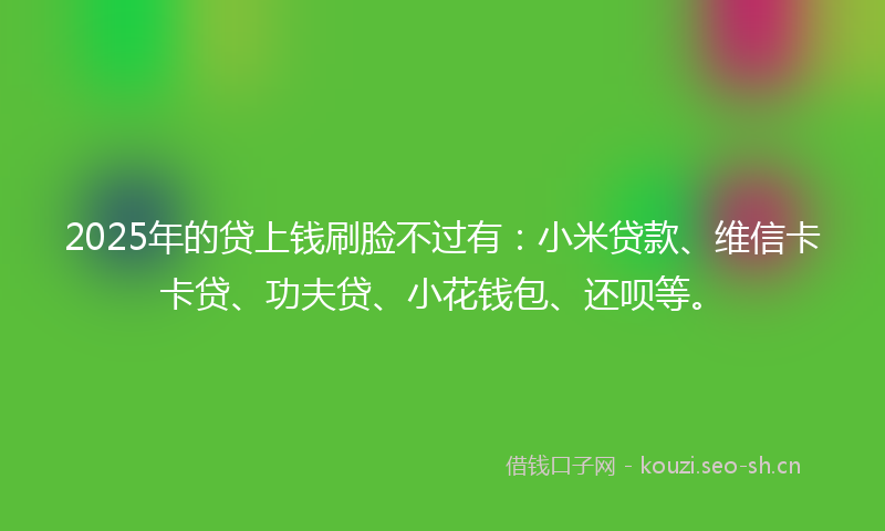 2025年的贷上钱刷脸不过有：小米贷款、维信卡卡贷、功夫贷、小花钱包、还呗等。