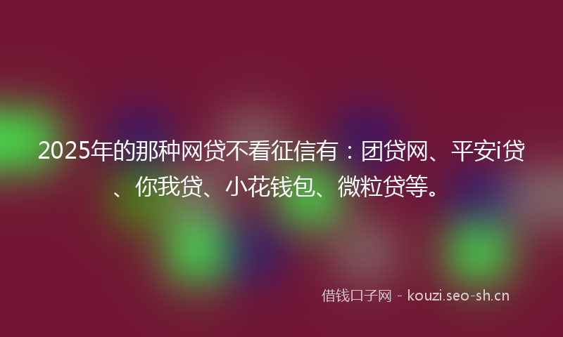2025年的那种网贷不看征信有：团贷网、平安i贷、你我贷、小花钱包、微粒贷等。