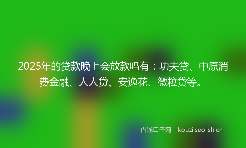 2025年的贷款晚上会放款吗有：功夫贷、中原消费金融、人人贷、安逸花、微粒贷等。