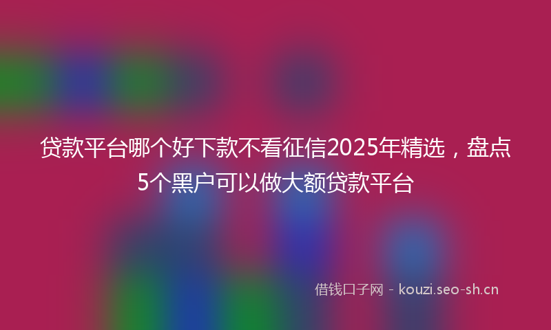贷款平台哪个好下款不看征信2025年精选，盘点5个黑户可以做大额贷款平台
