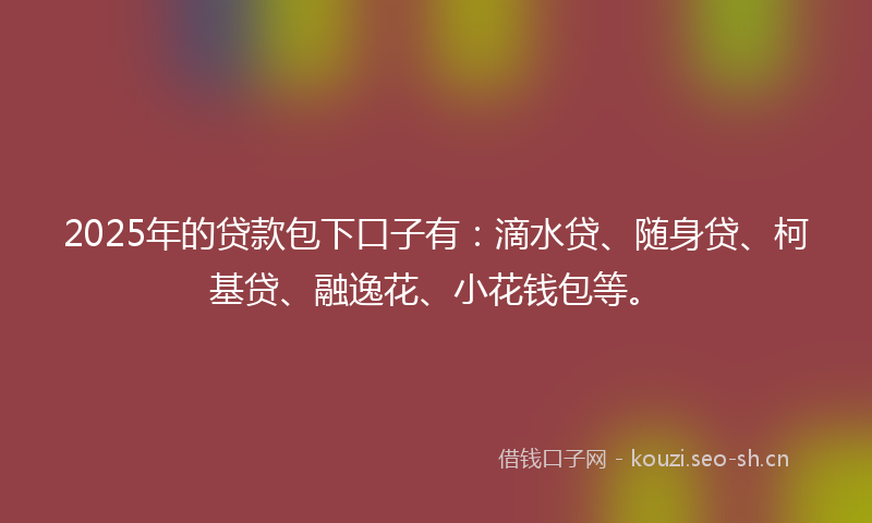 2025年的贷款包下口子有：滴水贷、随身贷、柯基贷、融逸花、小花钱包等。