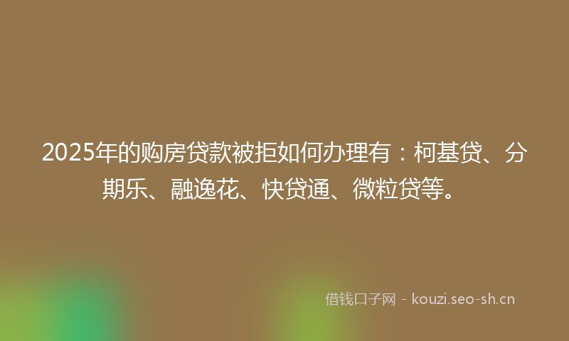 2025年的购房贷款被拒如何办理有：柯基贷、分期乐、融逸花、快贷通、微粒贷等。