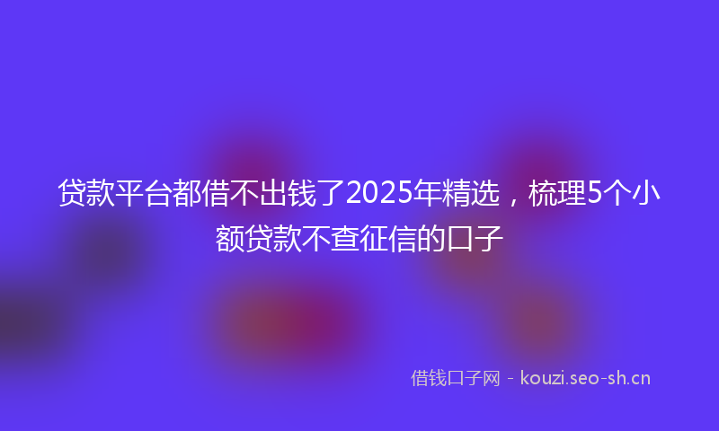 贷款平台都借不出钱了2025年精选，梳理5个小额贷款不查征信的口子