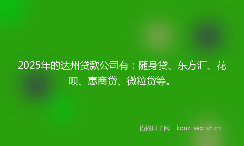 2025年的达州贷款公司有：随身贷、东方汇、花呗、惠商贷、微粒贷等。
