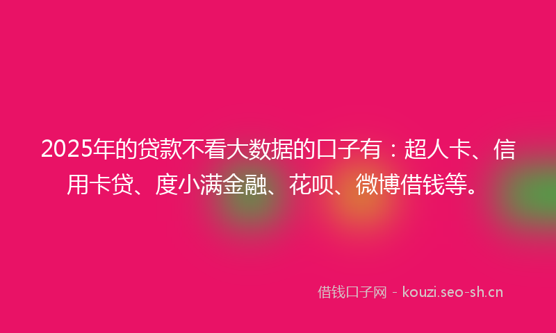 2025年的贷款不看大数据的口子有：超人卡、信用卡贷、度小满金融、花呗、微博借钱等。