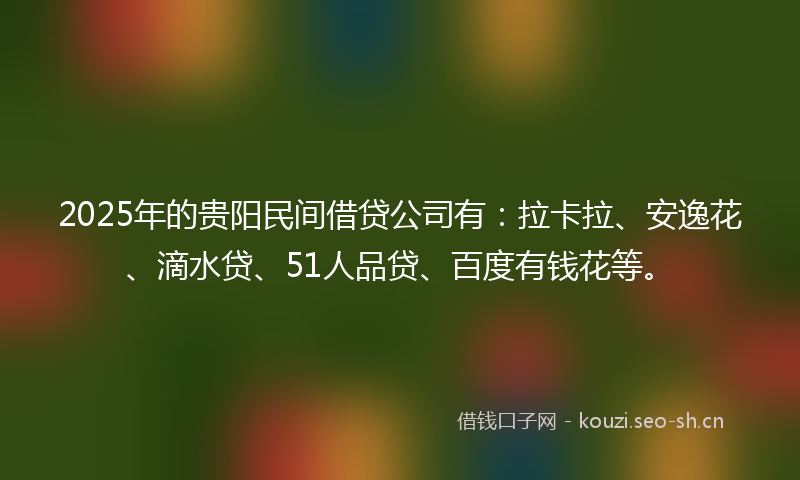 2025年的贵阳民间借贷公司有：拉卡拉、安逸花、滴水贷、51人品贷、百度有钱花等。