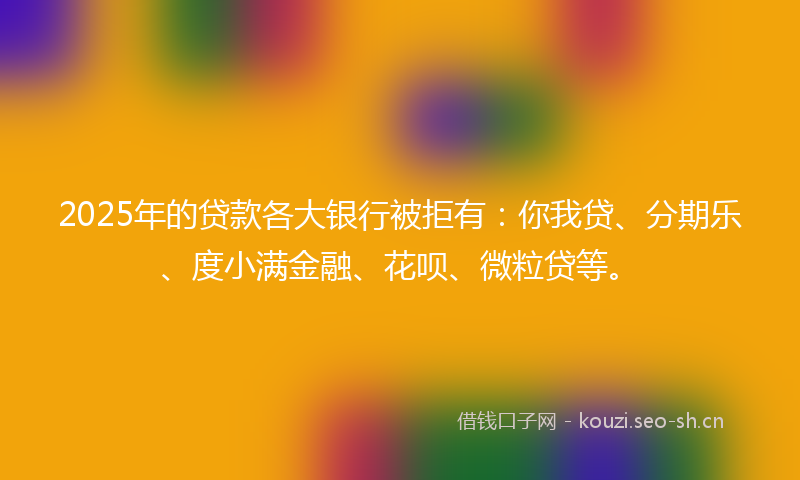 2025年的贷款各大银行被拒有：你我贷、分期乐、度小满金融、花呗、微粒贷等。