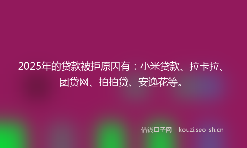 2025年的贷款被拒原因有：小米贷款、拉卡拉、团贷网、拍拍贷、安逸花等。