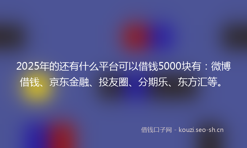 2025年的还有什么平台可以借钱5000块有：微博借钱、京东金融、投友圈、分期乐、东方汇等。