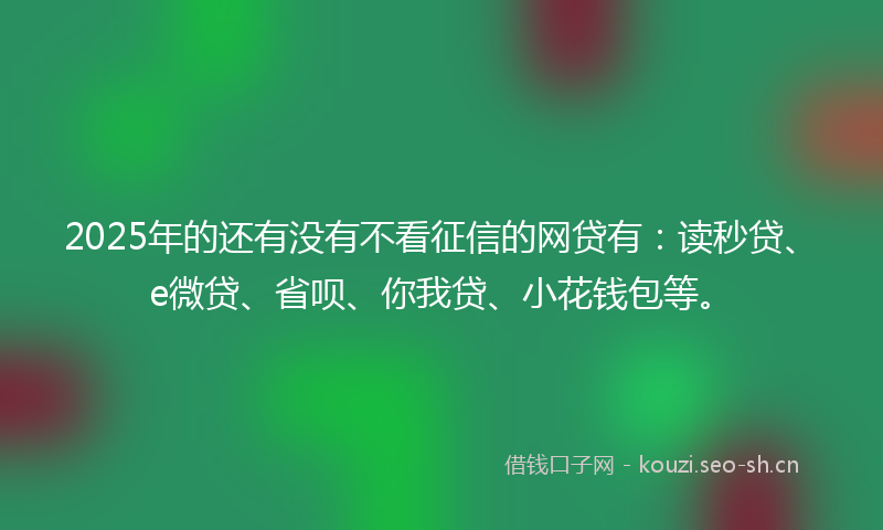 2025年的还有没有不看征信的网贷有：读秒贷、e微贷、省呗、你我贷、小花钱包等。